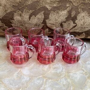 Vintage federal glass mini mug shot glasses pink. Set of 6